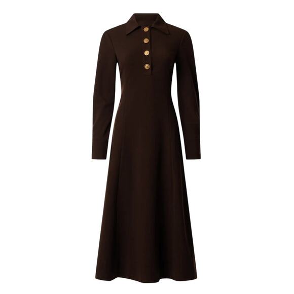 Tory Burch Brown Crepe Shirt Dress Size 8 Midi Office Career Work  Designer $700 - Picture 7 of 11